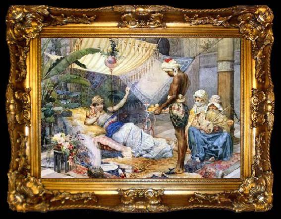 framed  unknow artist Arab or Arabic people and life. Orientalism oil paintings  445, ta009-2